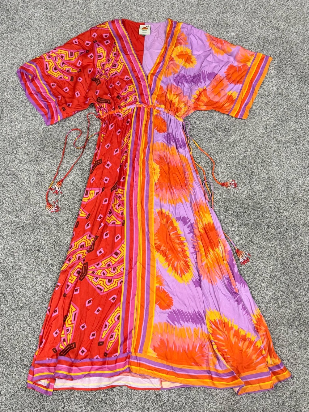 Farm Rio Dual Scarf Print Kaftan Maxi Dress Side Slits Beachy Boho Women’s M - Picture 4 of 14